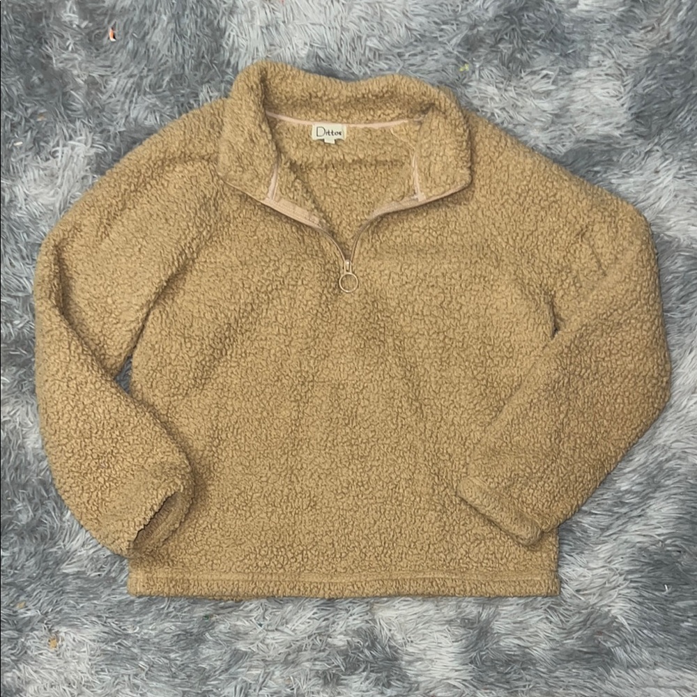 Dittos Tan Cowl Neck Sweater Cozy Fleece